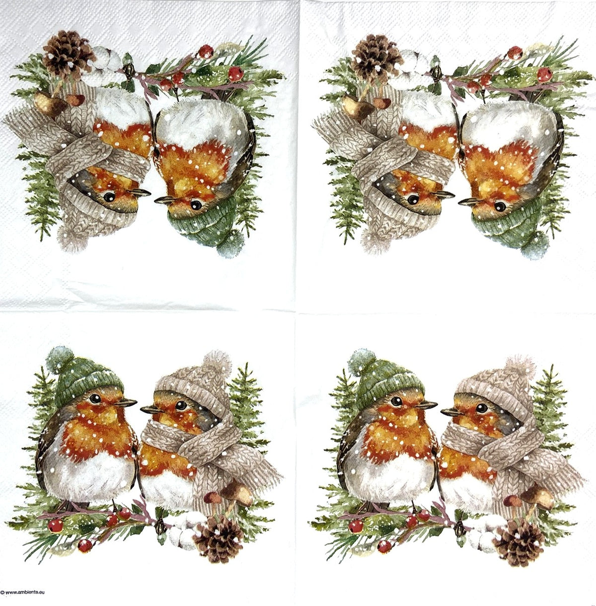 Decoupage Napkins 6.5" (2pcs)- Warmly Dressed Robins