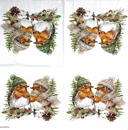 Decoupage Napkins 6.5" (2pcs)- Warmly Dressed Robins