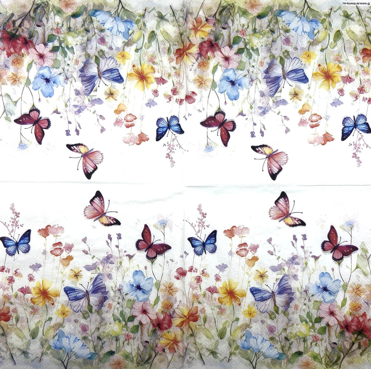 Decoupage Napkins 6.5" (2pcs)- Butterflies in Field