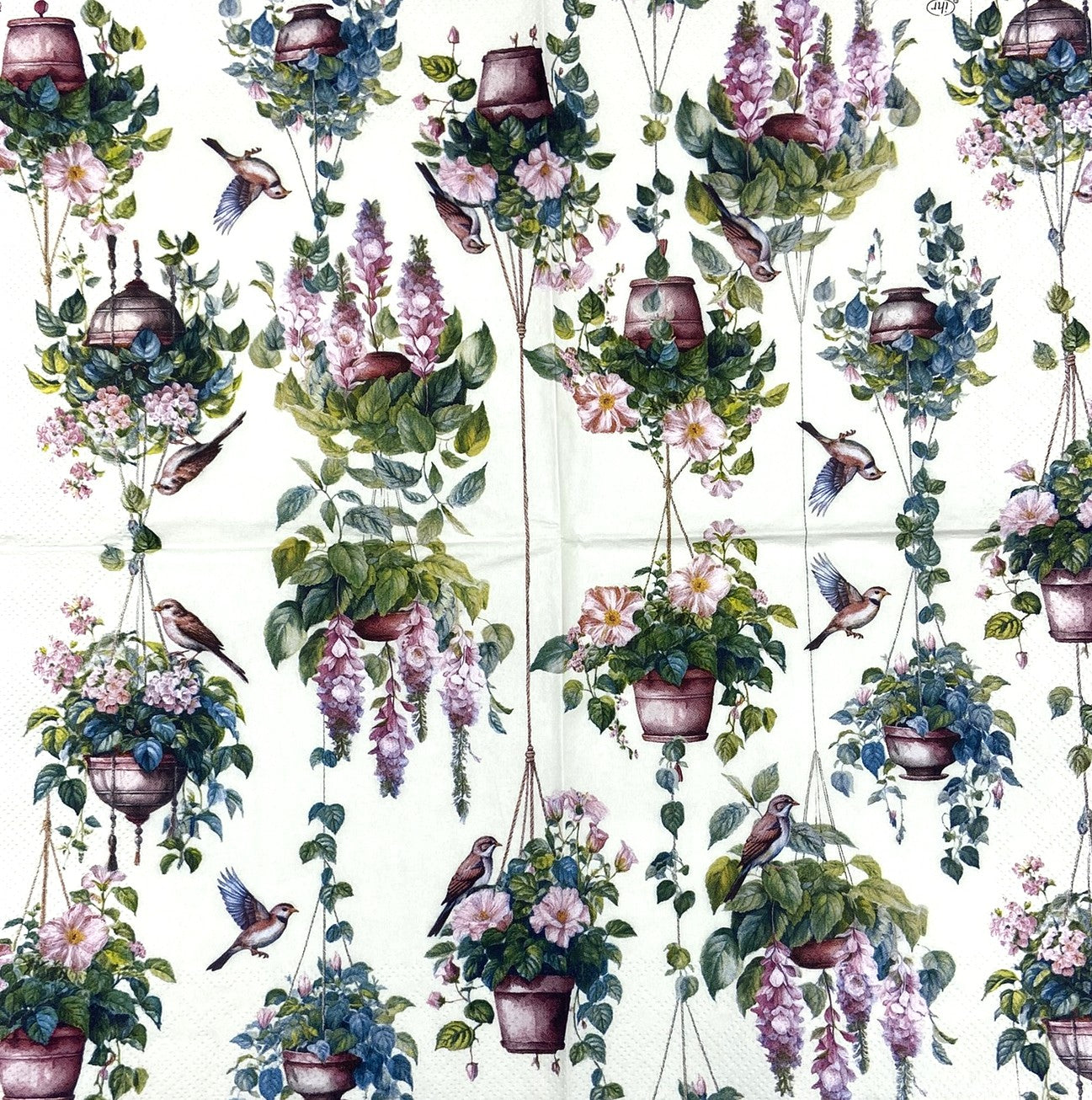 Decoupage Napkins, Lunch 6.5"  (2pcs)- Pink Flower Basket