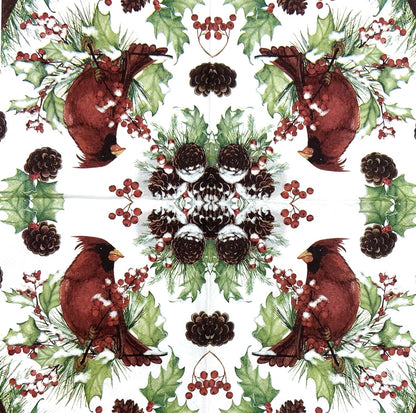 Decoupage Napkins 5" (2pcs)- Cardinals in Holly Christmas