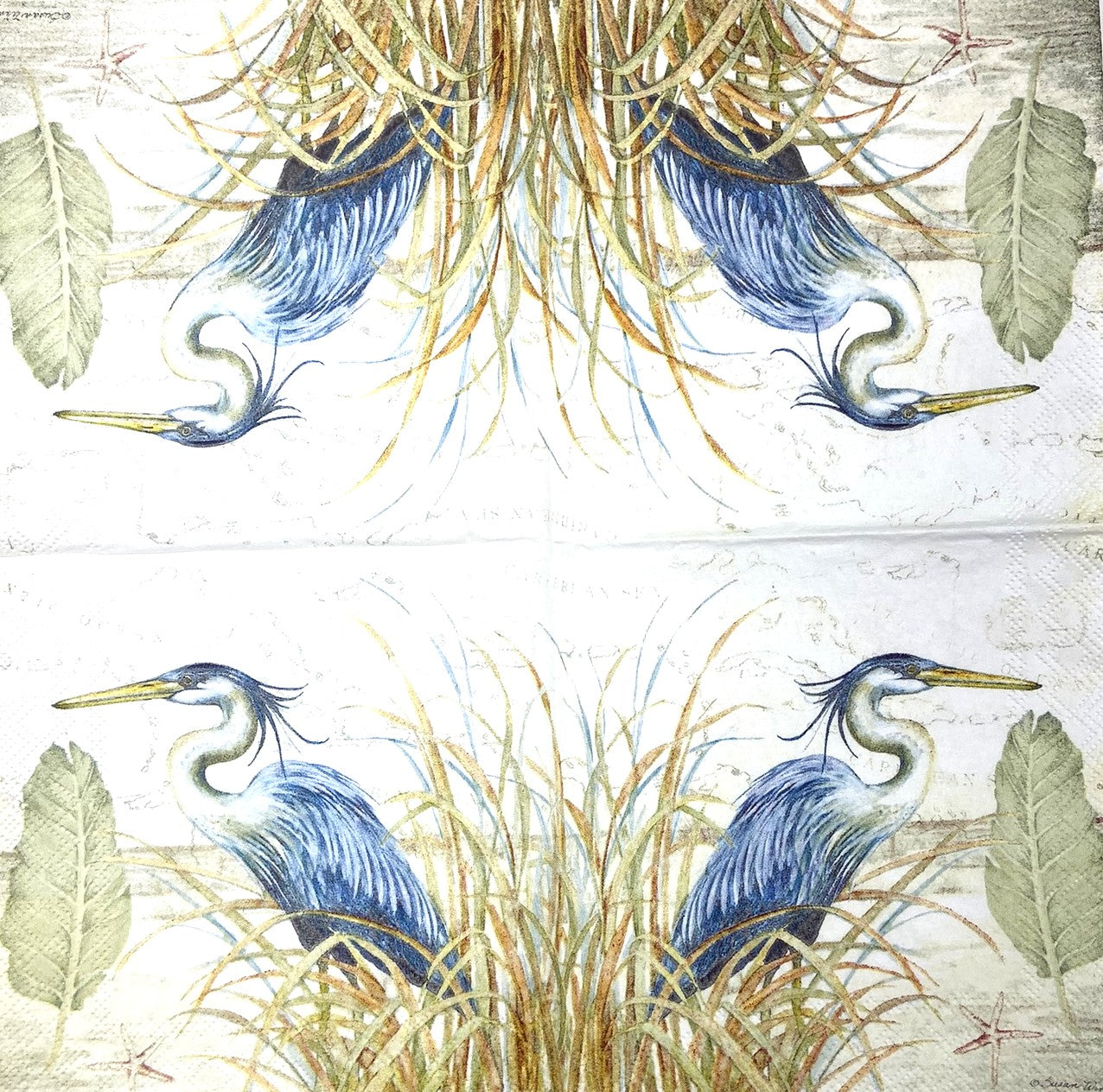 Decoupage Napkins 5" (2pcs)- Blue Heron On Grass-Coastal