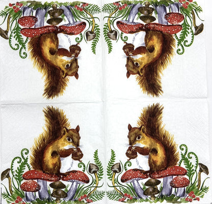 Decoupage Napkins 5" (2pcs)- Squirrel & Mushrooms Fall