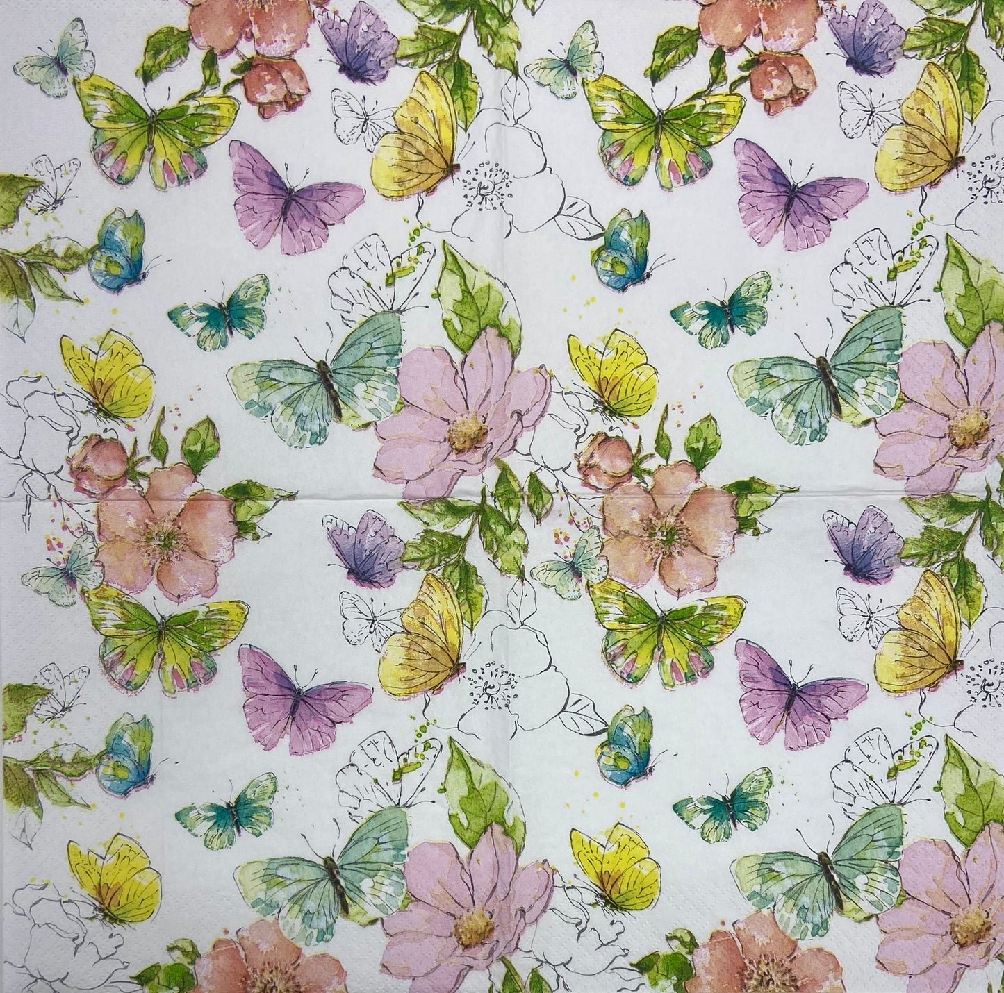 Decoupage Napkins 6.5"  (2pcs)- Colourful Butterflies
