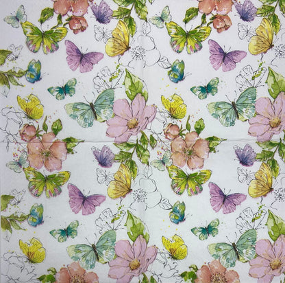 Decoupage Napkins 6.5"  (2pcs)- Colourful Butterflies