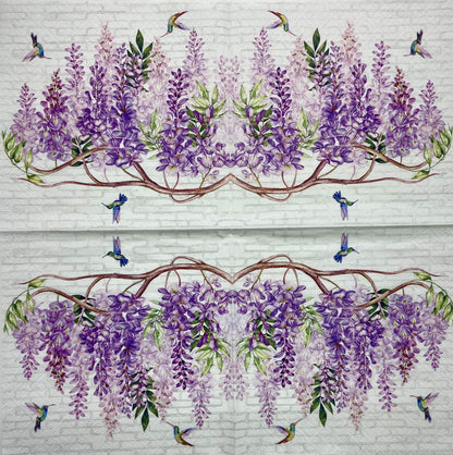 Decoupage Napkins 6.5" (2pcs)- Wisteria and Hummingbirds