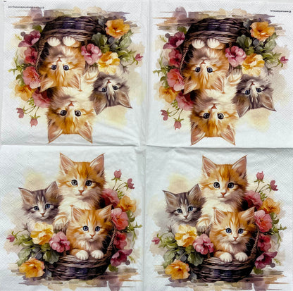 Decoupage Napkins 6.5" (2pcs)- Kittens in Basket