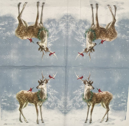 Decoupage Napkins, Lunch 6.5"  (2pcs)- Deer in Snow