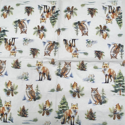 Decoupage Napkins, Lunch 6.5"  (2pcs)- Winter Wildlife