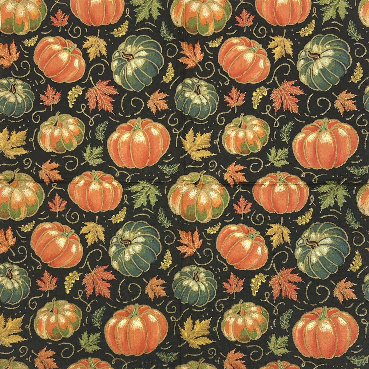 Decoupage Napkins 6.5" (2pcs)- Pumpkins on Black