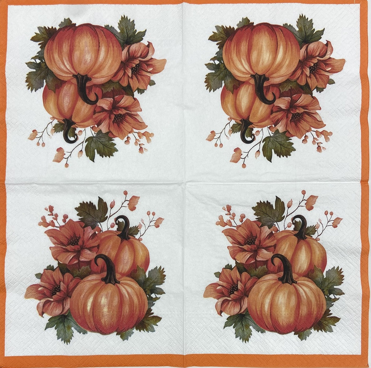 Decoupage Napkins 6.5" (2pcs)- Pumpkin with Flowers