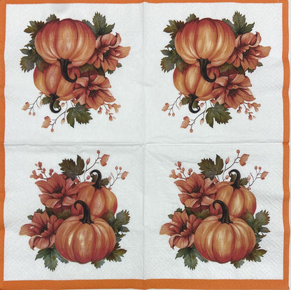 Decoupage Napkins 6.5" (2pcs)- Pumpkin with Flowers