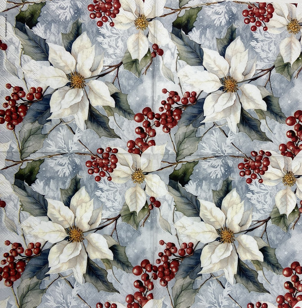Decoupage Napkins 6.5" (2pcs)- Winter Poinsettia
