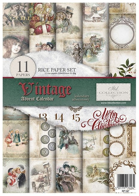 ITD Collection A4 Rice Paper Value Pack of 11 - Vintage Advent Calendar