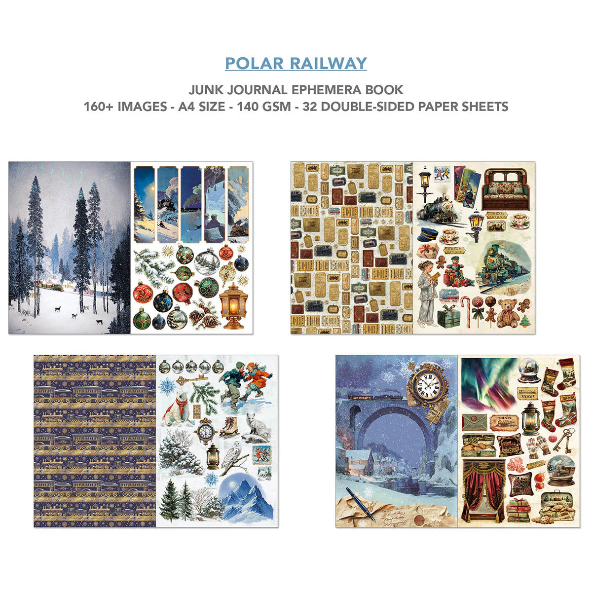 Junk Journal & Ephemera Book A4 32/Pkg - Polar Railway