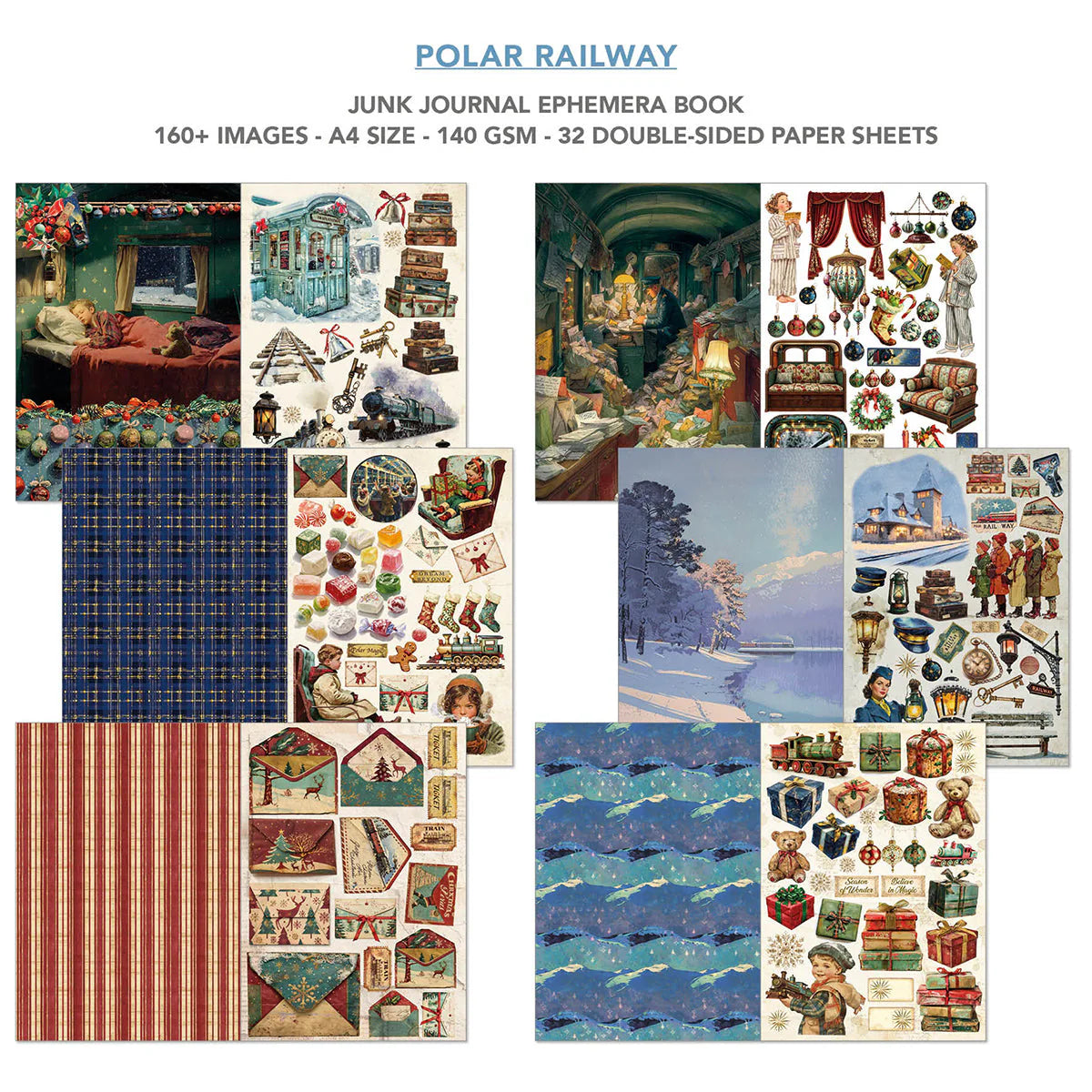 Junk Journal & Ephemera Book A4 32/Pkg - Polar Railway