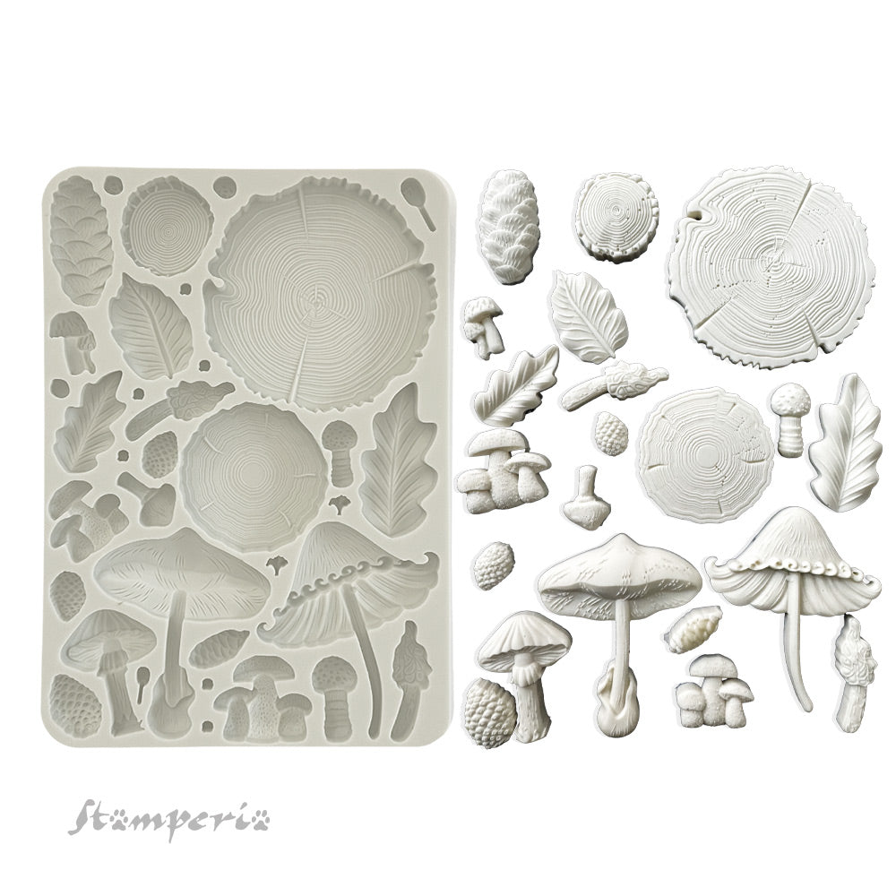 Stamperia Silicon Mould A5 - Golden Harmony, Wood and Mushrooms