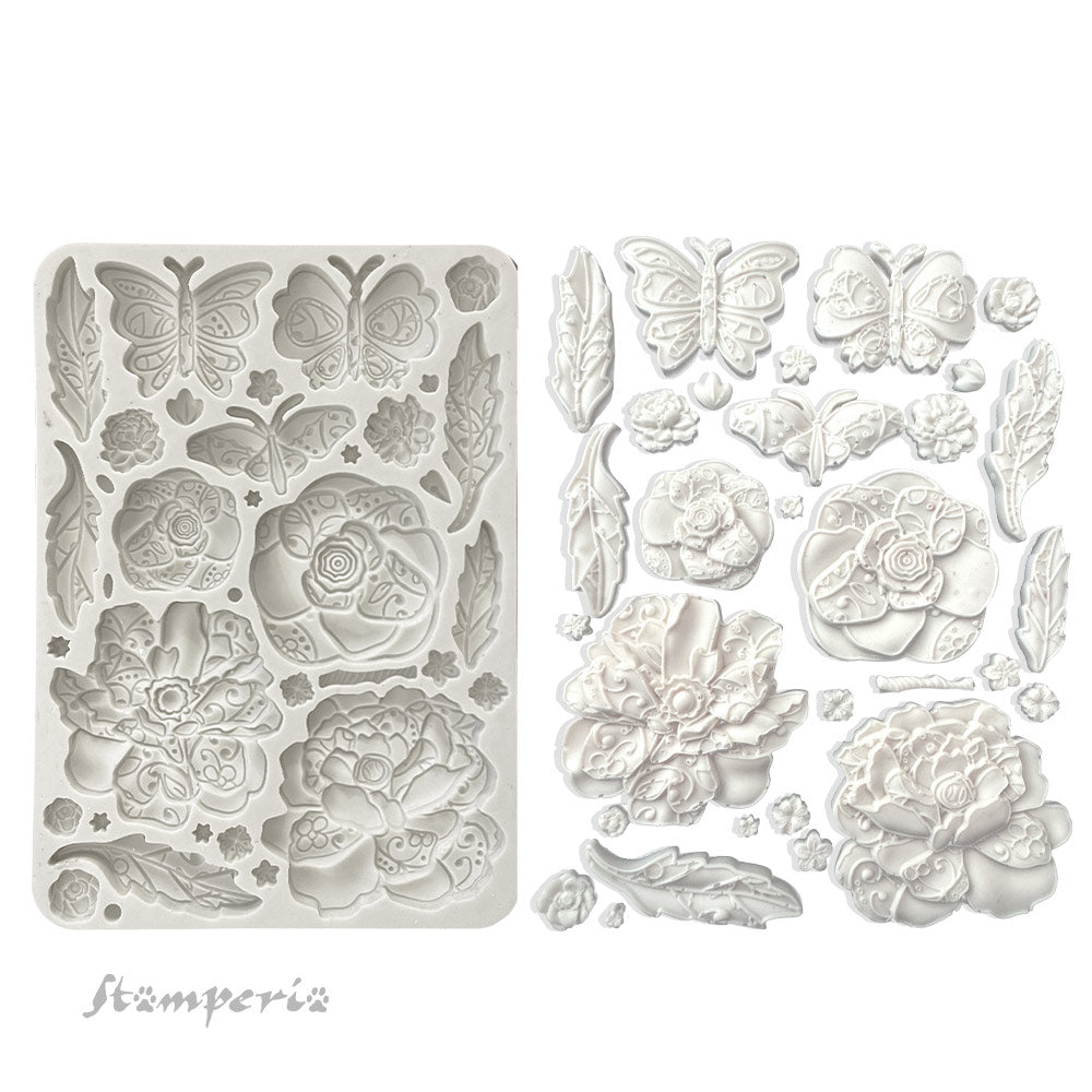 Stamperia Silicon Mould A5 - Old Lace, Butterfly and Flowers