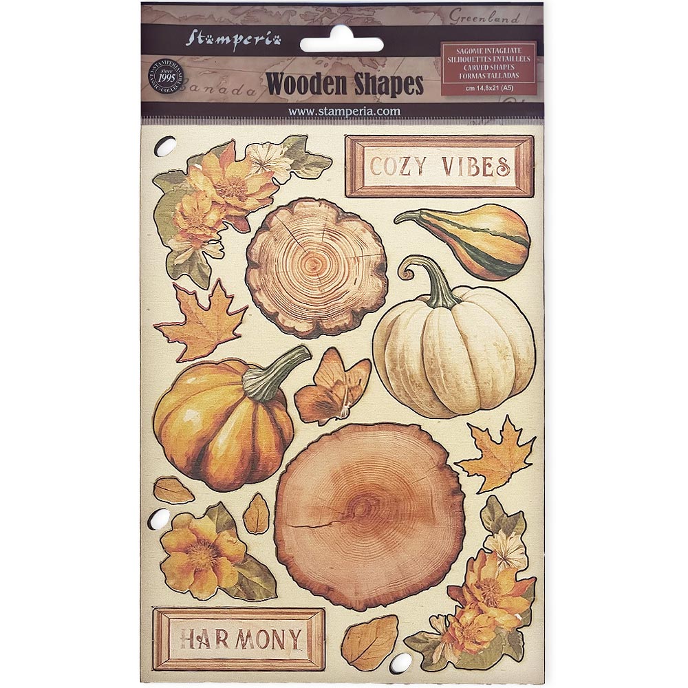 Stamperia Colored Wooden frame A5 - Golden Harmony, Pumpkins