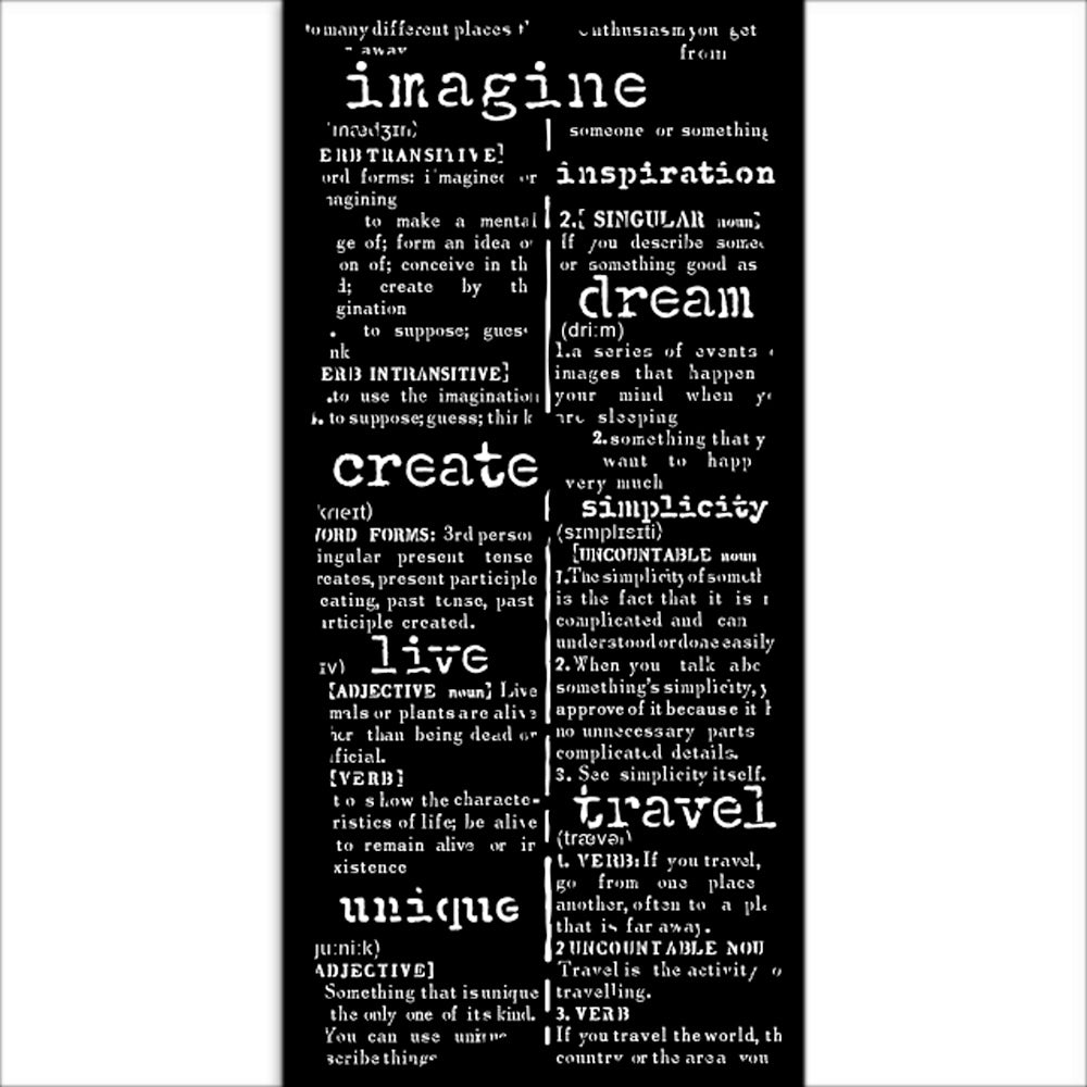 Stamperia 5" x 10" Stencil - Create Happiness Secret Diary, Dictionary
