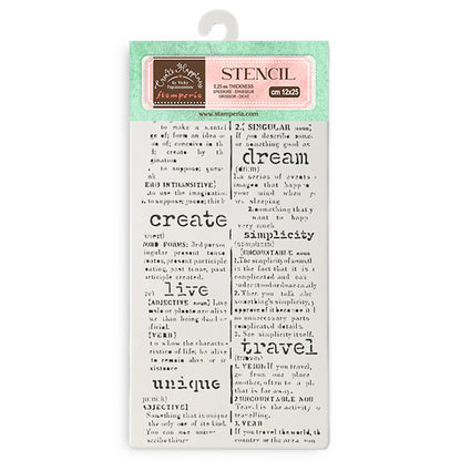 Stamperia 5" x 10" Stencil - Create Happiness Secret Diary, Dictionary