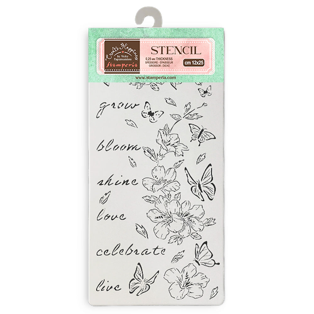 Stamperia 5" x 10" Stencil - Create Happiness Secret Diary, Flowers and Butterfly