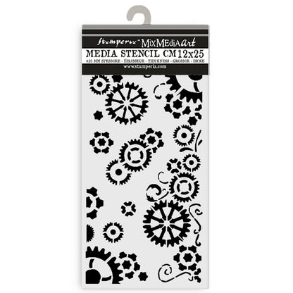 Stamperia 5" x 10" Stencil - Gear Up For Christmas, Gears