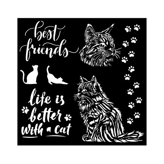 Stamperia 7" x 7" Stencil- Orchids and Cats, Best Friends