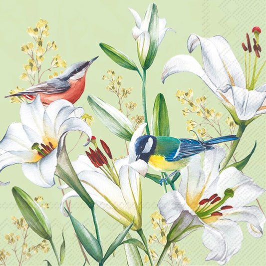 Decoupage napkins 6.5" - Birds in Lilies