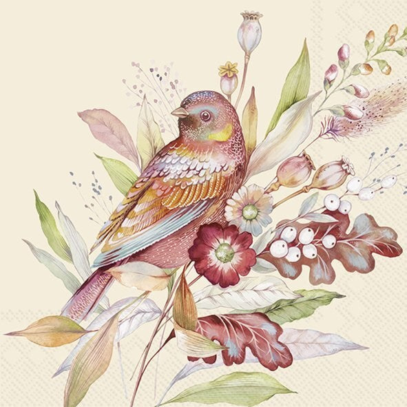 Decoupage Napkins 6.5"  (2pcs)- Autumn Meadow Bird