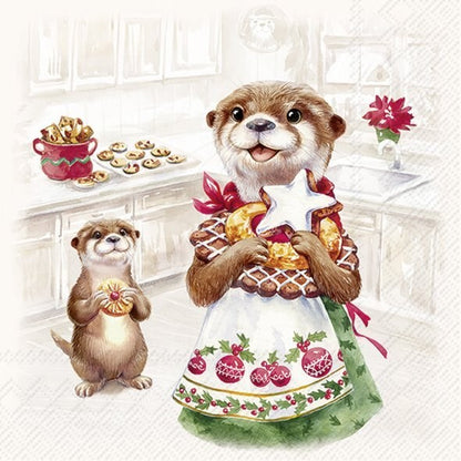 Decoupage Napkins 6.5" (2pcs)- Otter Family Baked