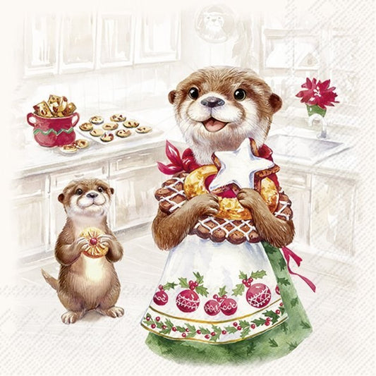 Decoupage Napkins 6.5" (2pcs)- Otter Family Baked