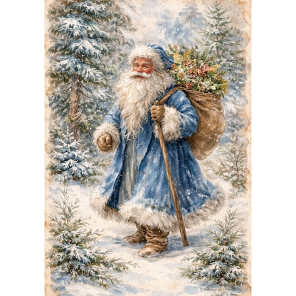 Mini Wet Transfer, Decals for Crafts 3.25" x 5" - Blue Santa