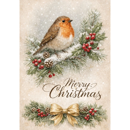 Mini Wet Transfer, Decals for Crafts 3.25" x 5" - Festive Robin