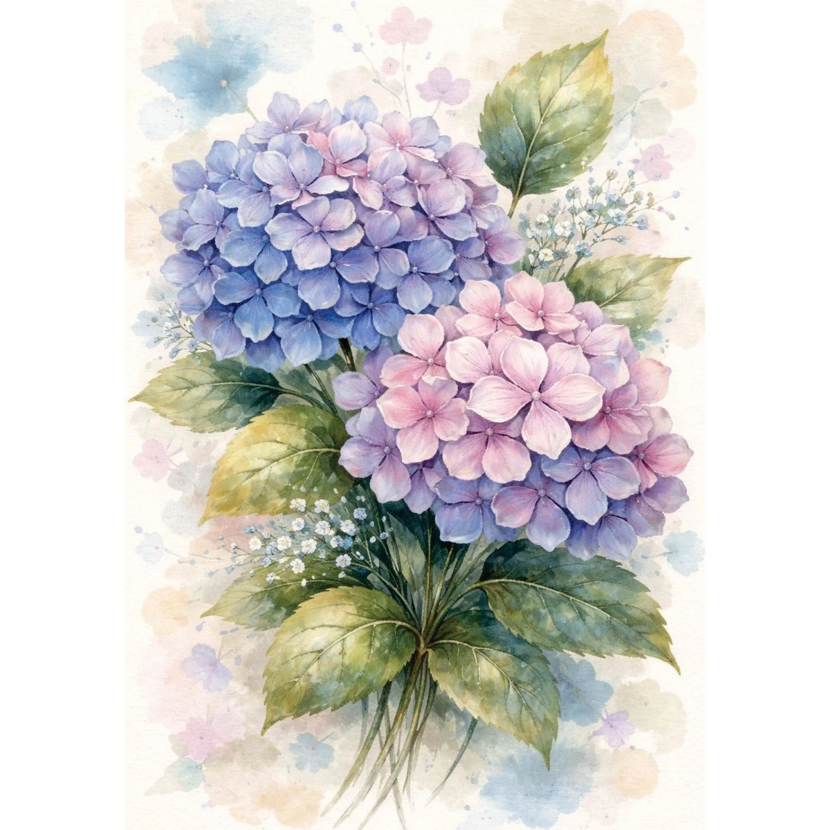 Mini Wet Transfer, Decals for Crafts 3.25" x 5" - Hydrangea Garden