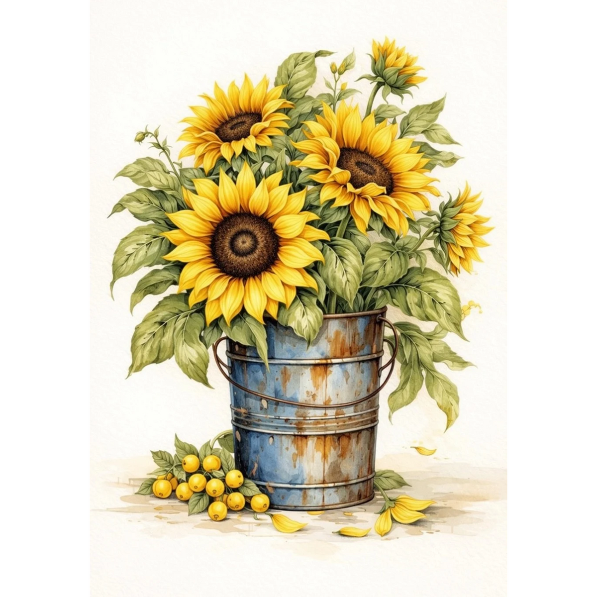 Mini Wet Transfer, Decals for Crafts 3.25" x 5" - Sunflowers Bucket