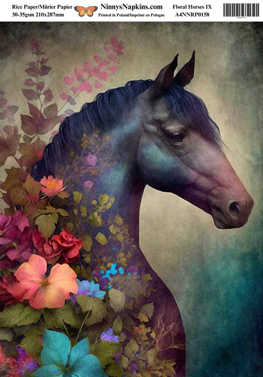 Ninny's Decoupage Rice Paper - Floral Horses IX