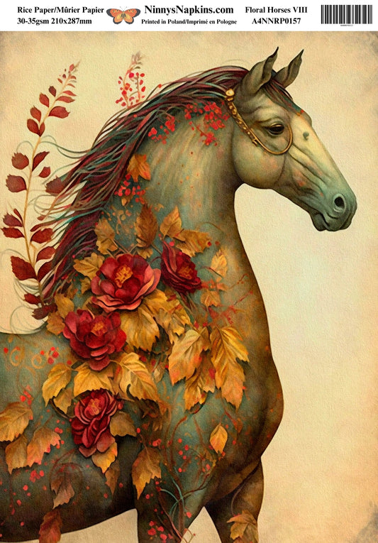 Ninny's Decoupage Rice Paper - Floral Horses VIII