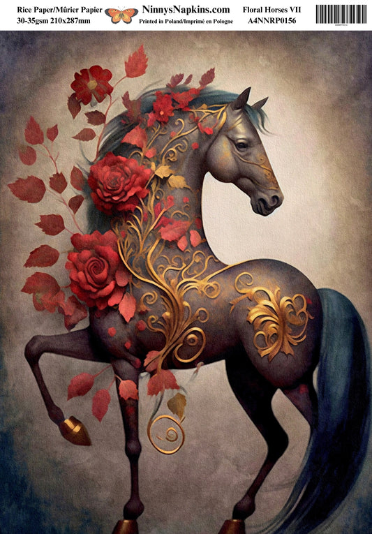 Ninny's Decoupage Rice Paper - Floral Horses VII