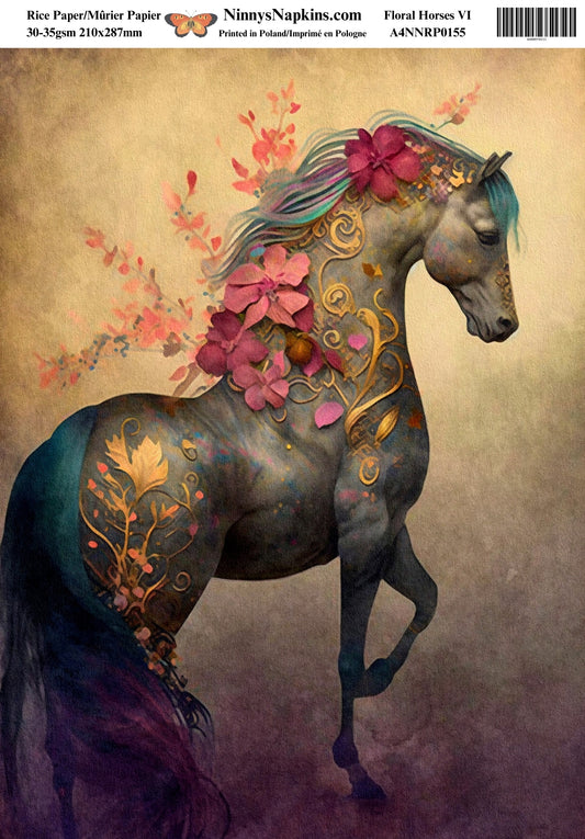 Ninny's Decoupage Rice Paper - Floral Horses VI
