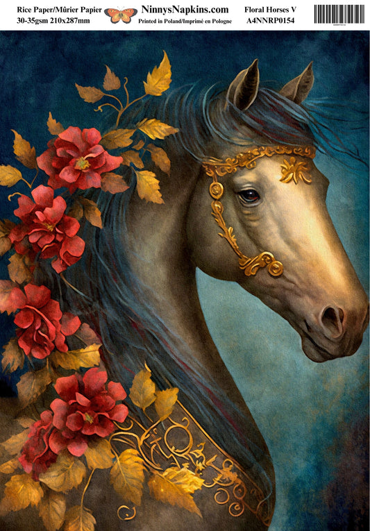 Ninny's Decoupage Rice Paper - Floral Horses V
