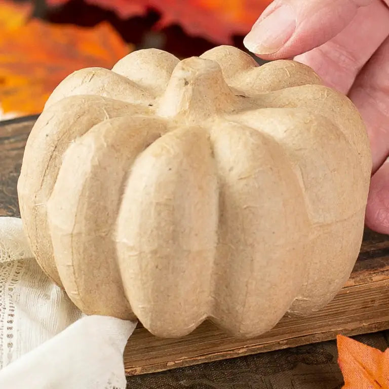 Paper Mache Pumpkin - 2-1/2" H X 3-1/4" W