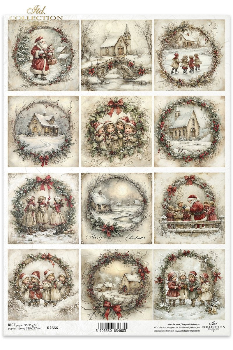 Rice Paper - Winter Wreath Scenes