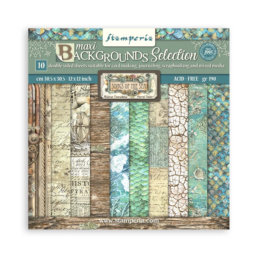 Stamperia 12"  Scrapbook Paper Pad - Maxi Bakgrounds Selection, Songs of the Sea