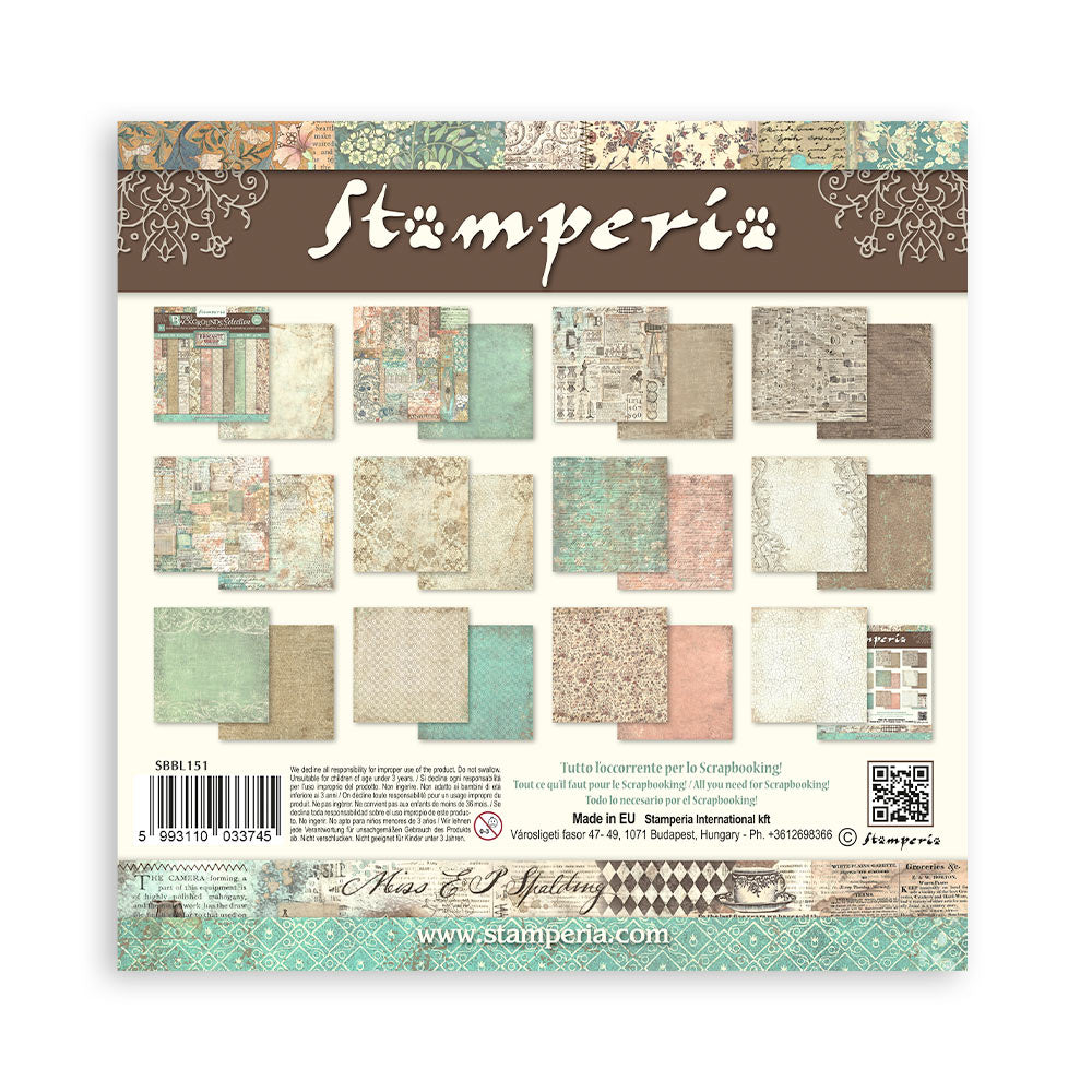 Stamperia 12"  Scrapbook Paper Pad Maxi Background Selection - Brocante Antiques