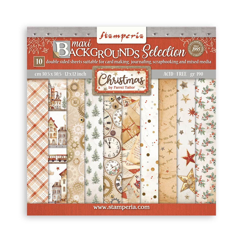 Stamperia 12"  Maxi Background Selection Paper Pad - Gear Up For Christmas