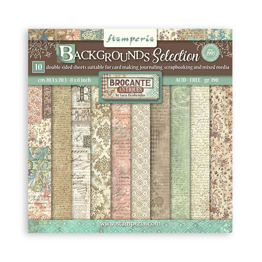 Stamperia 8" Scrapbook Paper Pad - Backgrounds Selection, Brocante Antiques