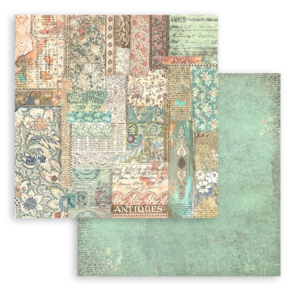 Stamperia 8" Scrapbook Paper Pad - Backgrounds Selection, Brocante Antiques