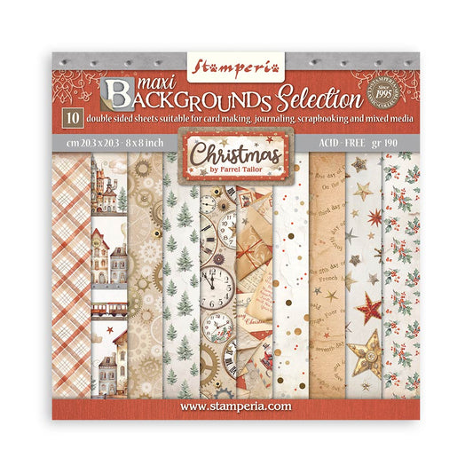 Stamperia 8" Scrapbook Paper Pad - Backgrounds Selection, Gear Up For Christmas