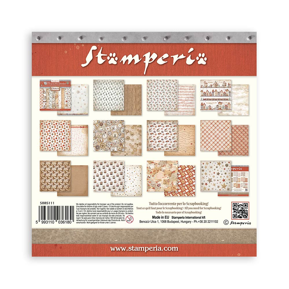 Stamperia 8" Scrapbook Paper Pad - Backgrounds Selection, Gear Up For Christmas